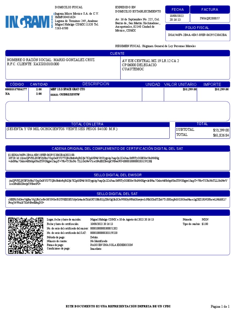 Ejemplo de CFDI Ingram Micro México | PDF | Moneda | Mercado de divisas
