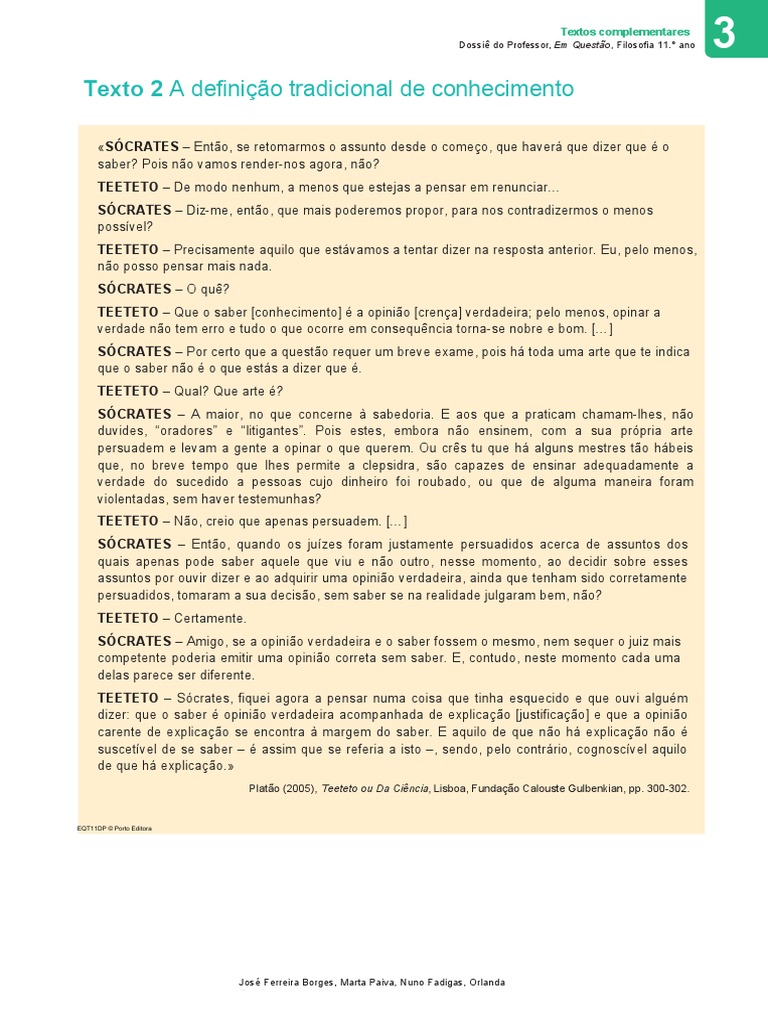 Eqt11 Textoscomplementares Definicao Tradicional de Conhecimento | PDF