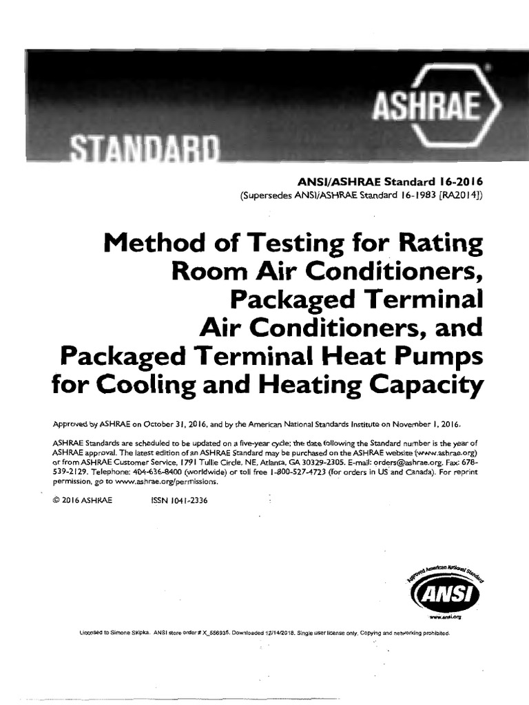ASHRAE Standard 16-2016 Overview | PDF | Pressure Measurement | Air ...
