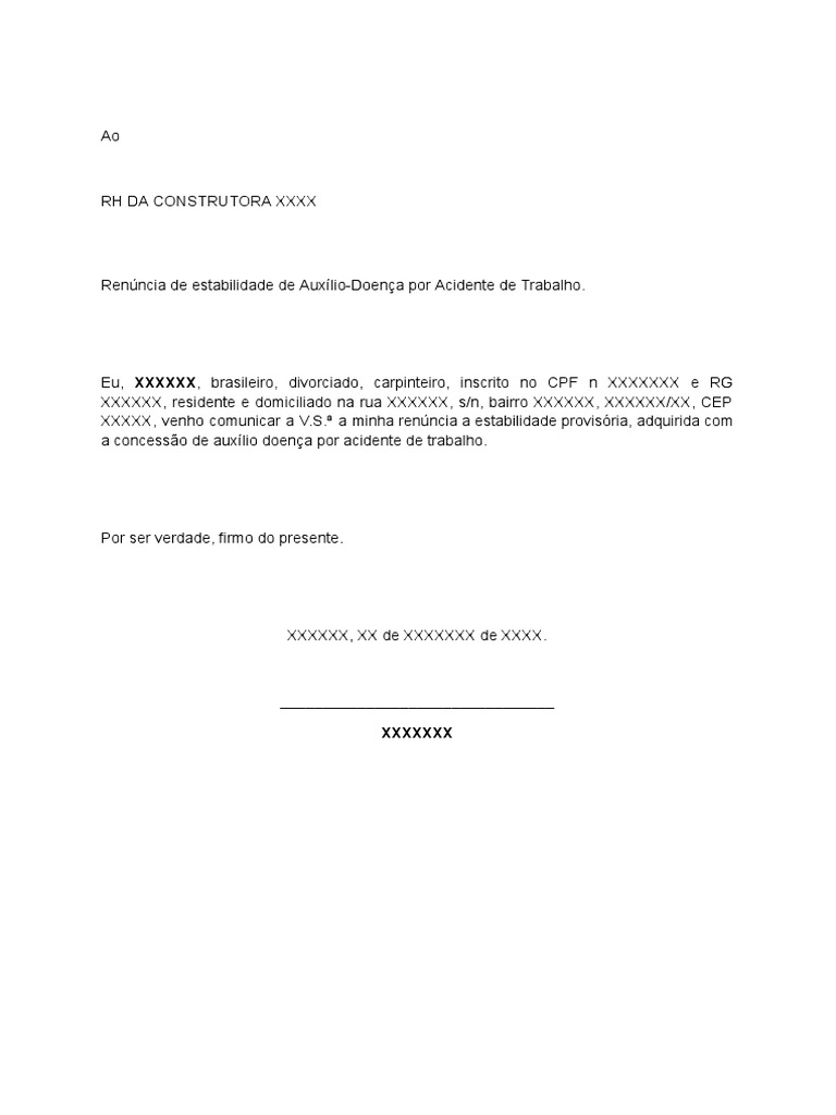 Carta de ren ncia de estabilidade pdf