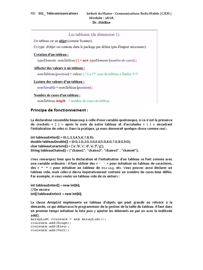 Initialisation des Tableaux en Java | PDF