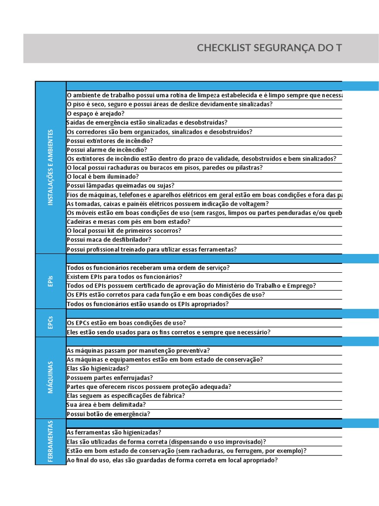 Checklist Segurança Do Trabalho Exemplo - Elaboração de POP | PDF ...