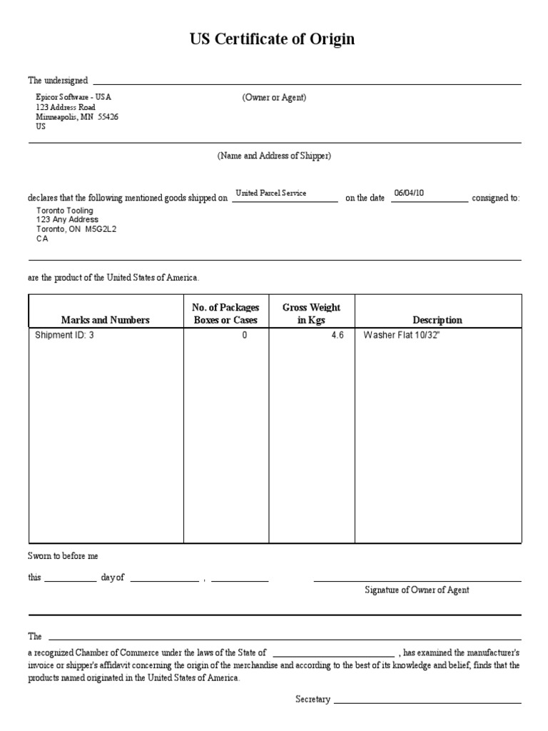 US Certificate of Origin Form | PDF