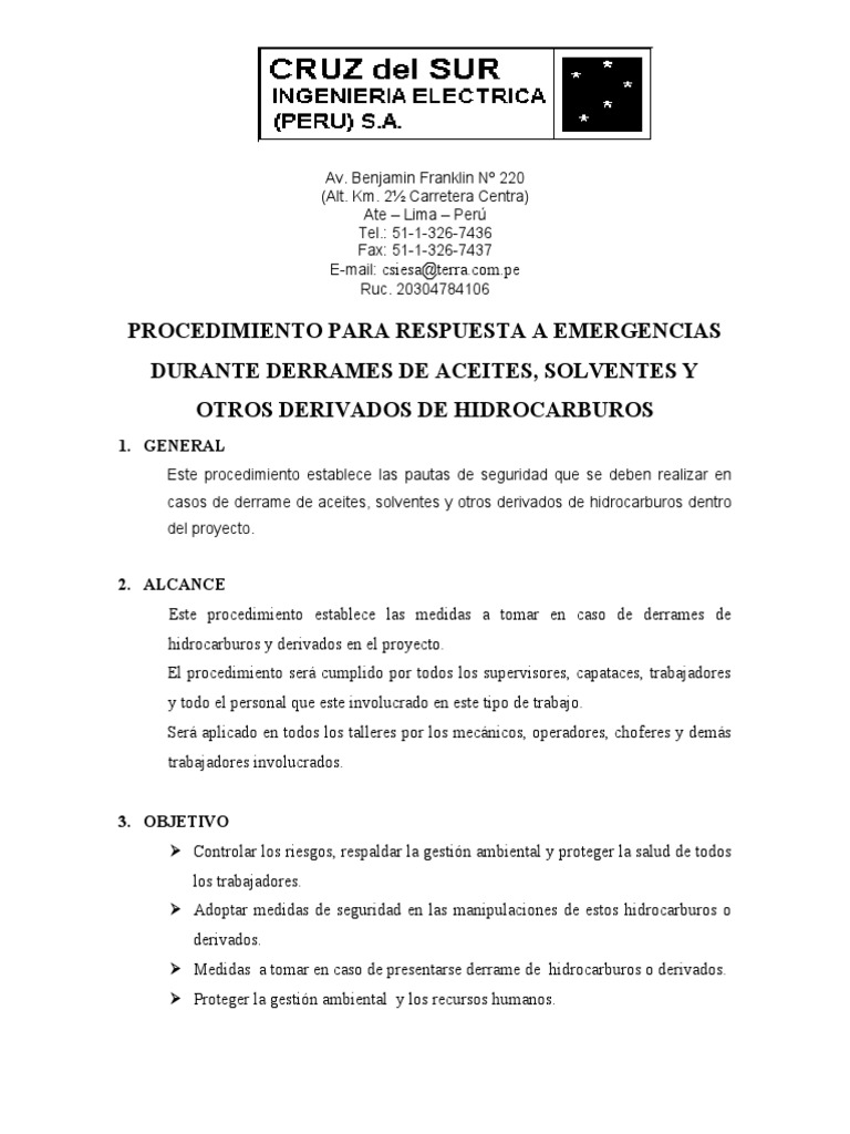Procedimiento para Derrames de Hidrocarburos | PDF