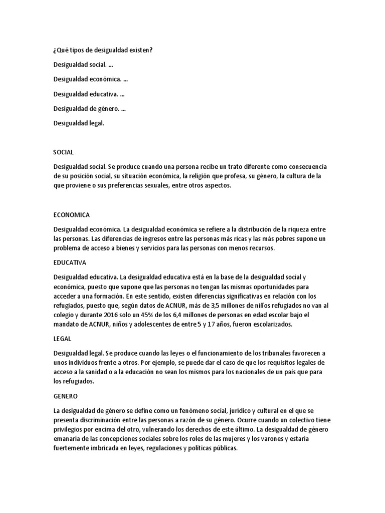 Tipos de Desigualdad Social y Legal | PDF
