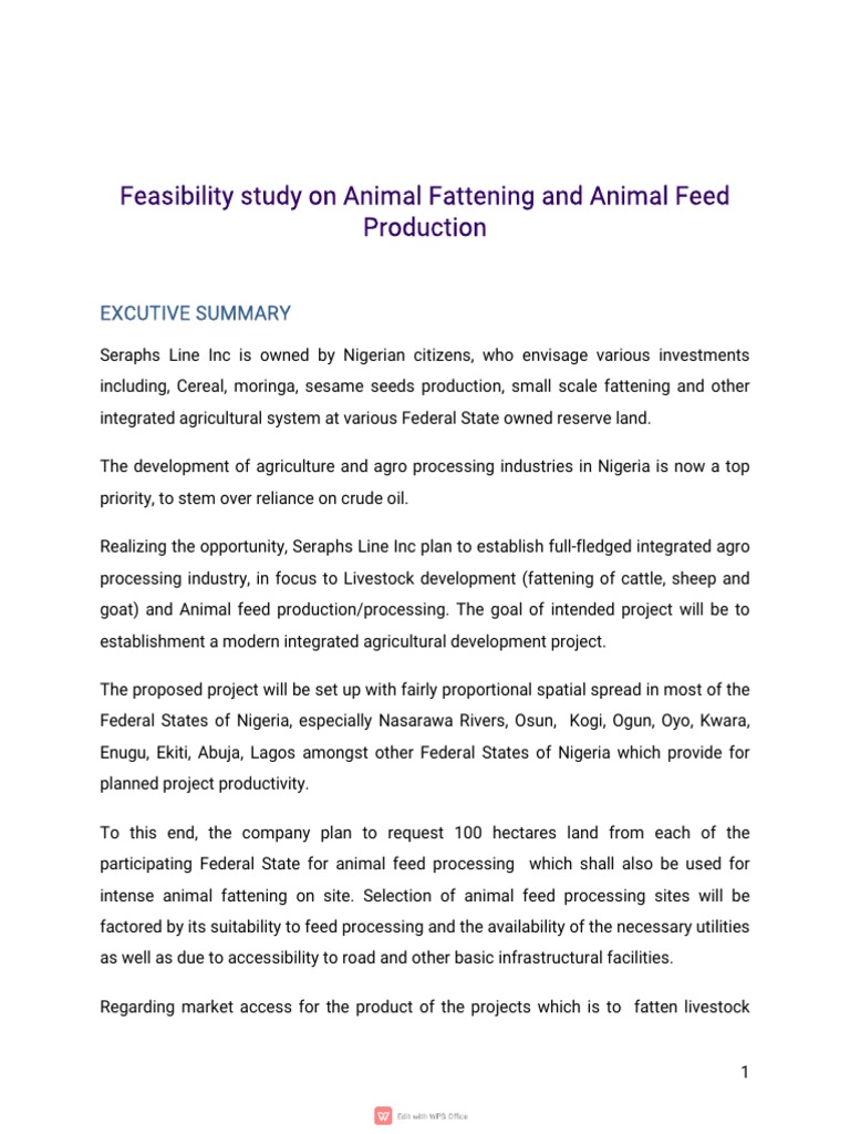ANIMAL FATTENING PROJECT intelligence overview