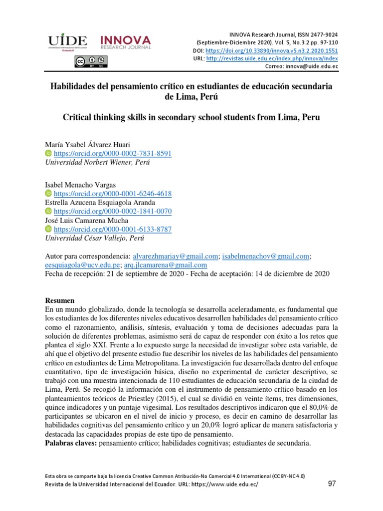Habilidades Críticas en Secundaria Lima | PDF | Pensamiento ...