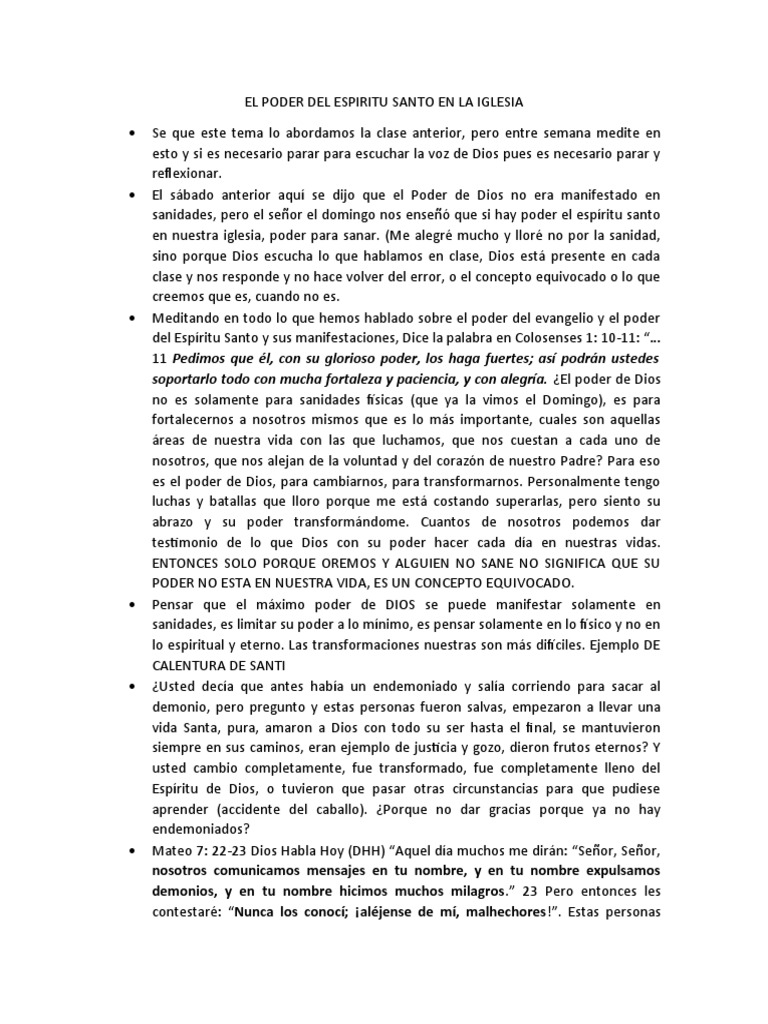 El Poder Del Espiritu Santo en La Iglesia | PDF | espíritu Santo | Dios