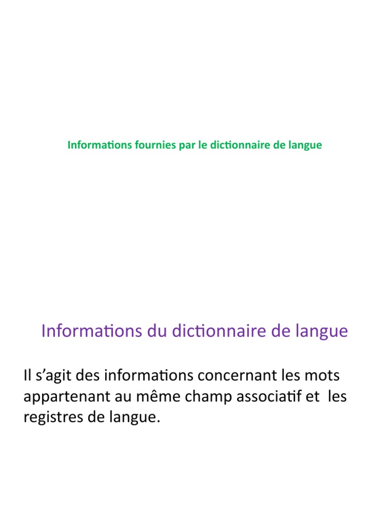 Informations Fournies Par Le Dict de LG | PDF | Lexique | Grammaire