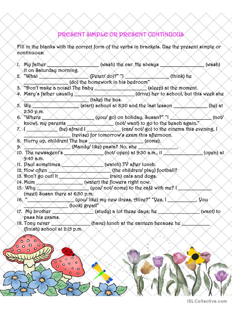 Present Simple or Present Continuous | PDF | Cooking, Food & Wine