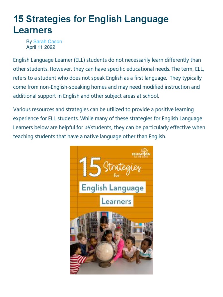 15 Strategies For English Language Learners PDF Cognitive