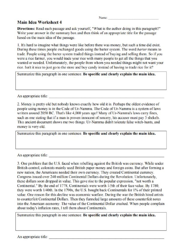 Main Idea Practice | PDF