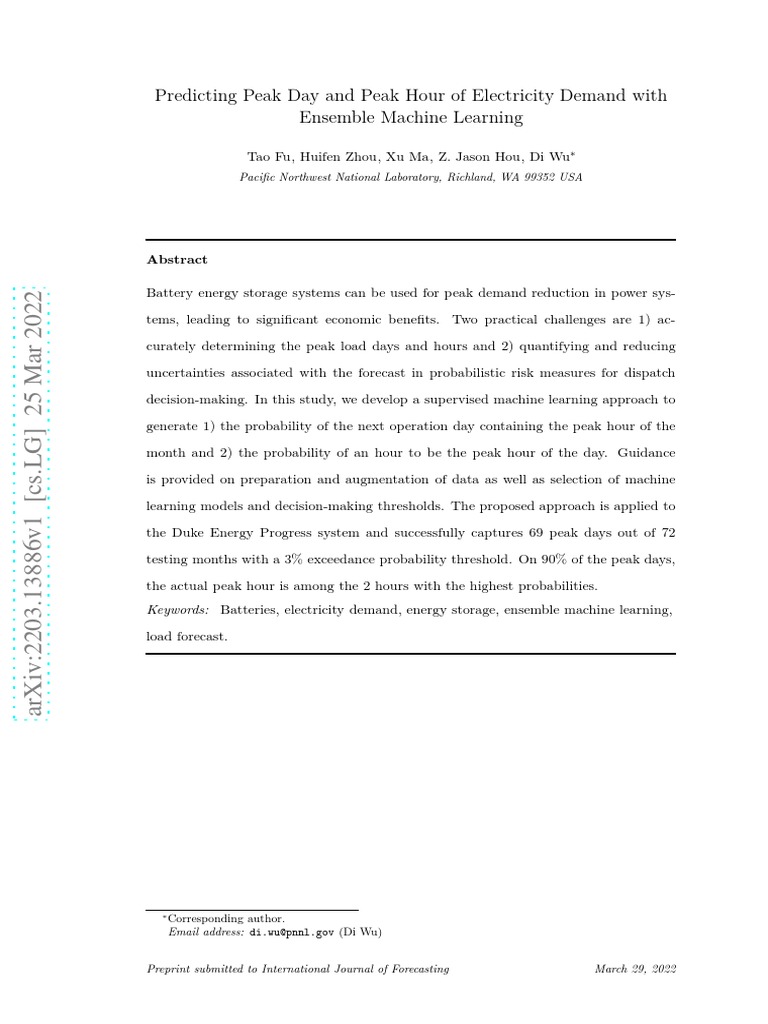 Predicting Electricity Demand Peaks with ML | PDF