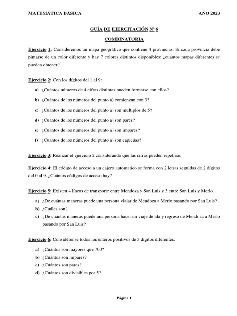 Ejercicios de Combinatoria y Matemáticas | PDF