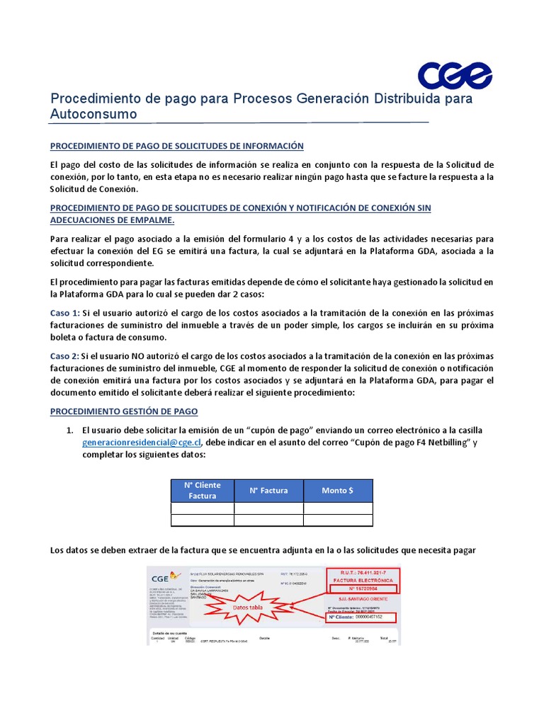 Procedimiento de Pago CGE para Conexiones | PDF