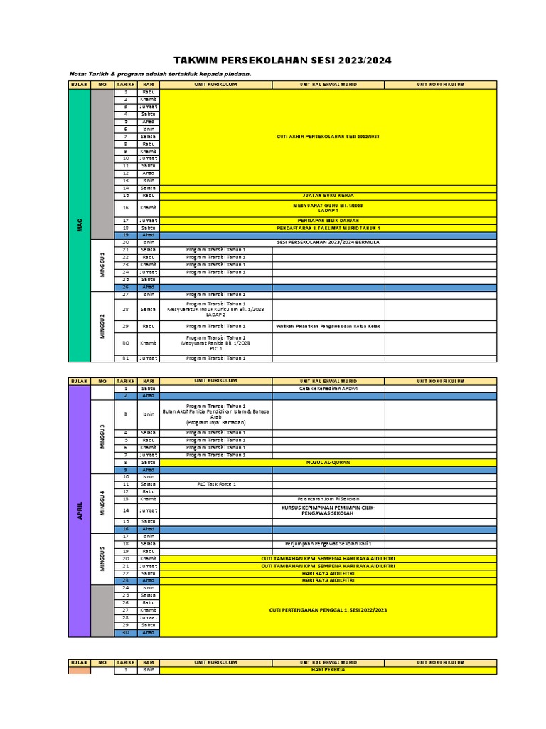 Last Update 19 Feb 2023takwim Persekolahan Sesi 2023-2024 | PDF