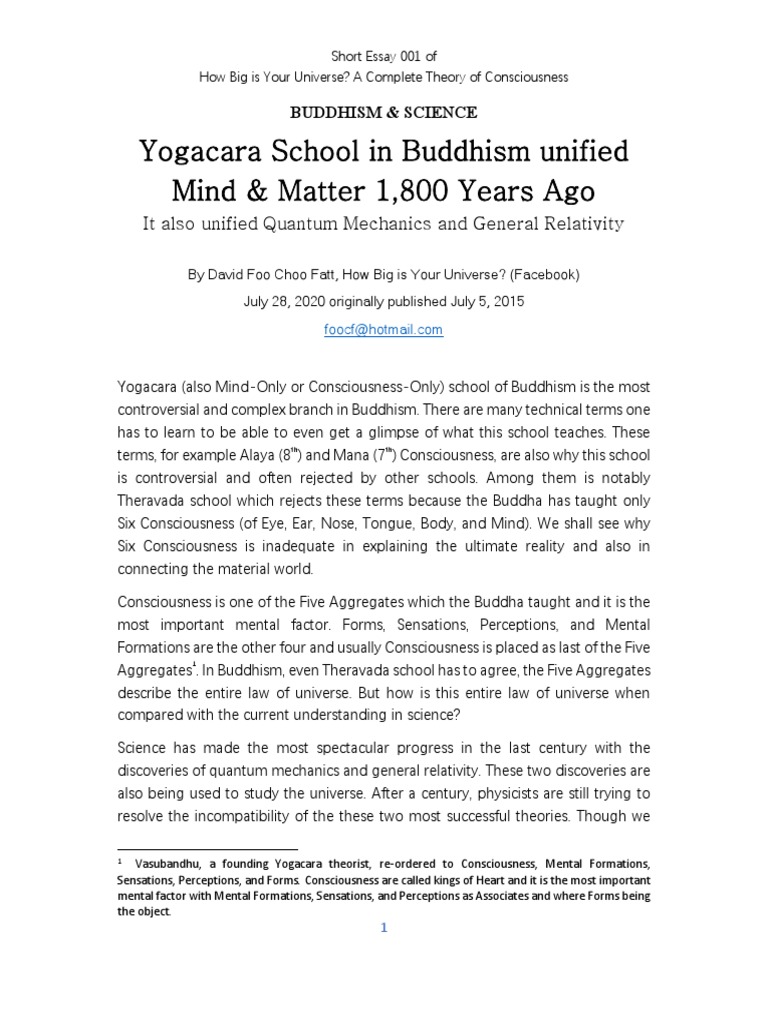 Yogacara School in Buddhism Unified Mind PDF String Theory