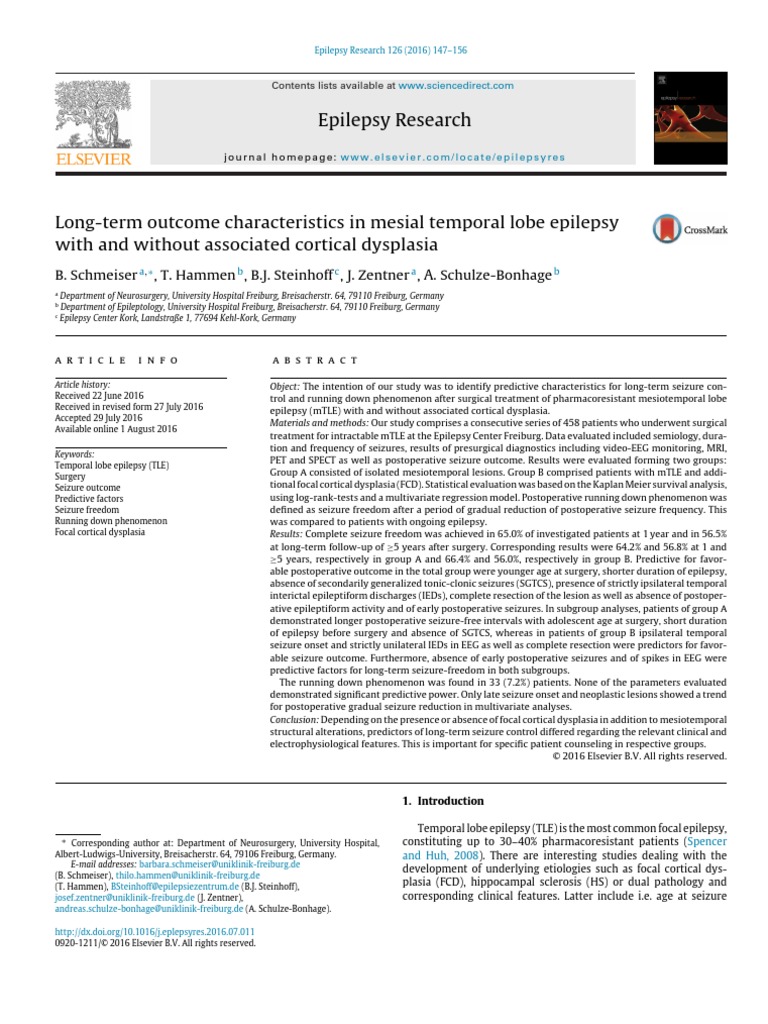 Long-Term Outcome Characteristics in Mesial Temporal Lobe Epilepsy With ...