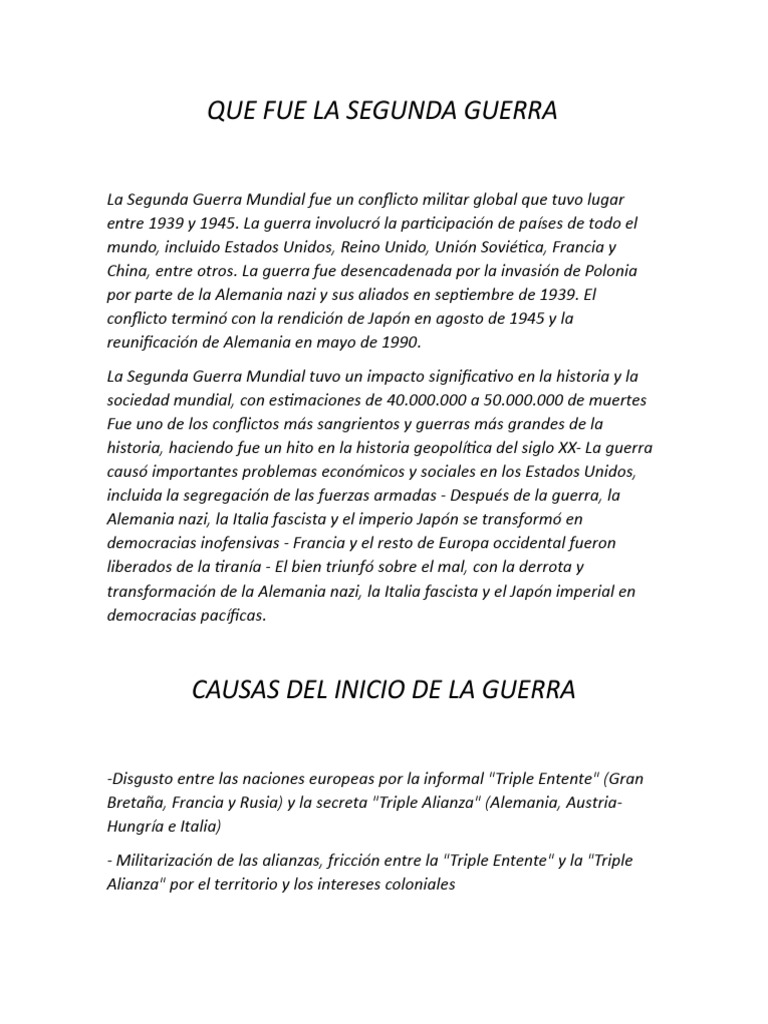Causas y Consecuencias de la Segunda Guerra Mundial | PDF | Viajes y ...