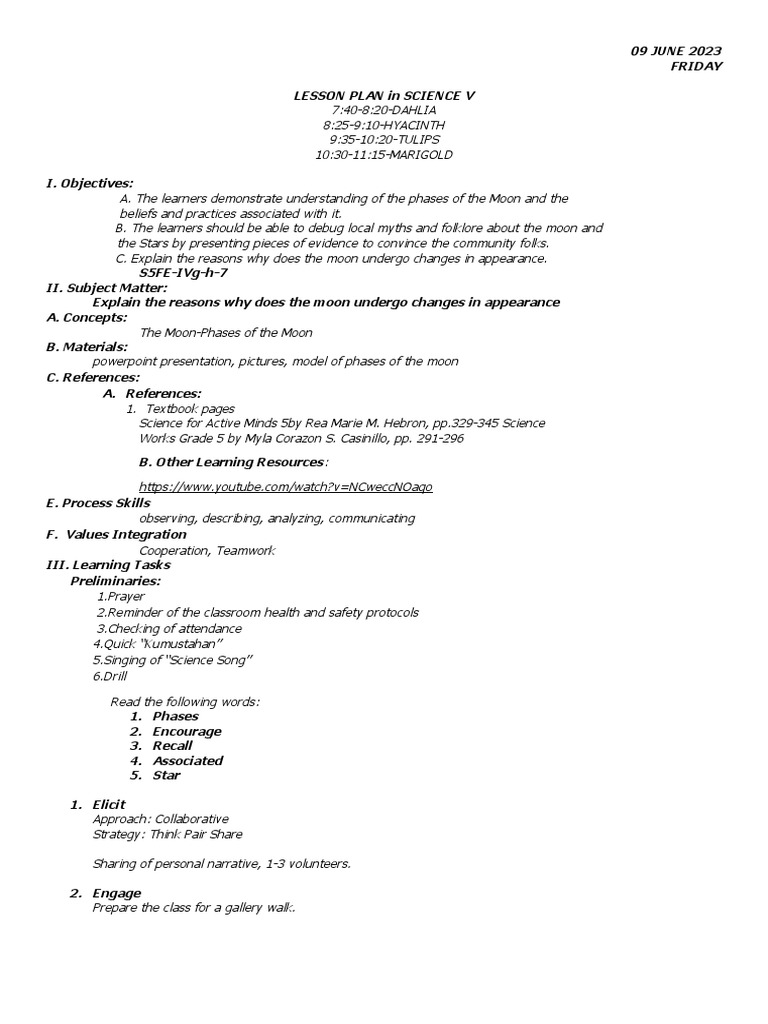 Science 5-Dlp-June 8, 2023 | PDF | Moon | Learning