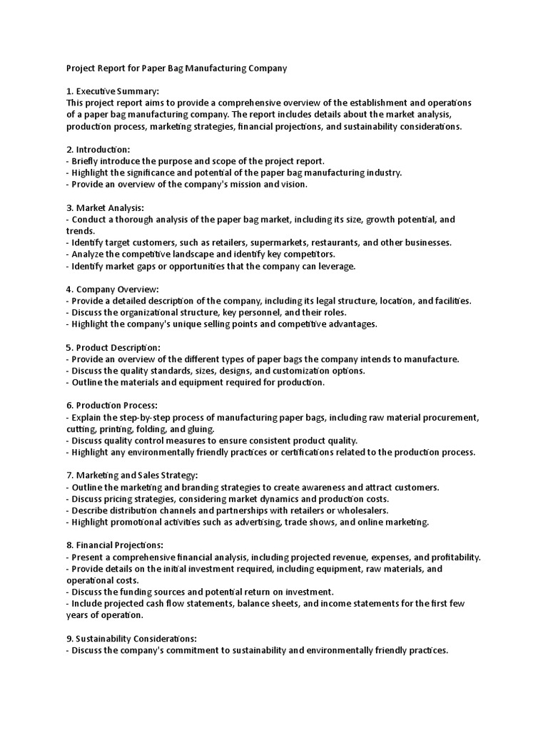 Project Report For Paper Bag Manufacturing Company PDF