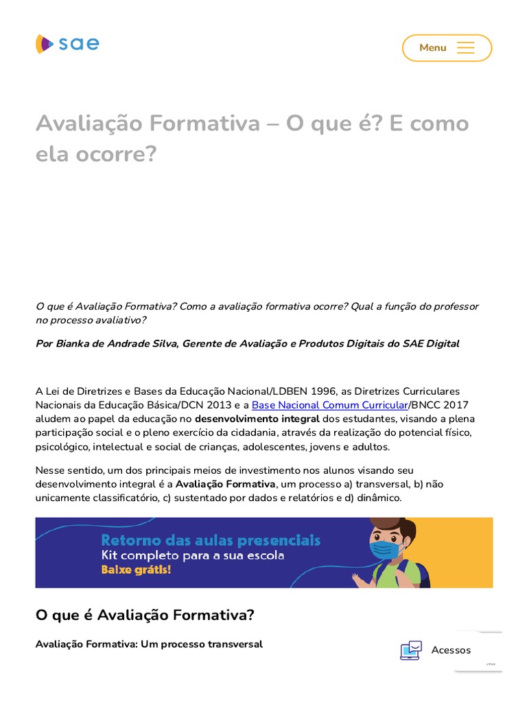 Avaliação Formativa - O Que É_ E Como Ela Ocorre_ - SAE Digital | PDF ...