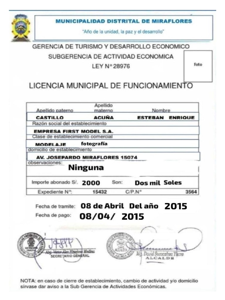 Licencia Municipal de Funcionamiento - R | PDF