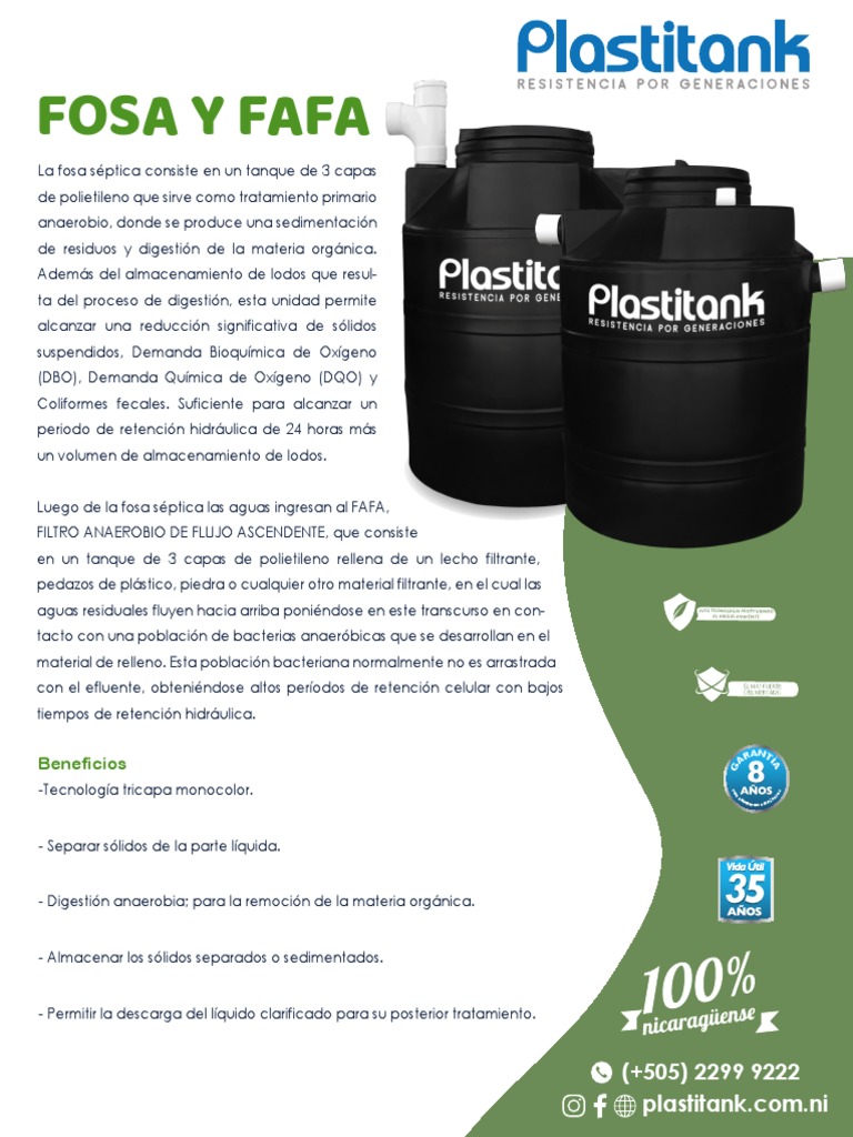 Plastitank Fosa y Fafa | PDF | Tanque séptico | Aguas residuales