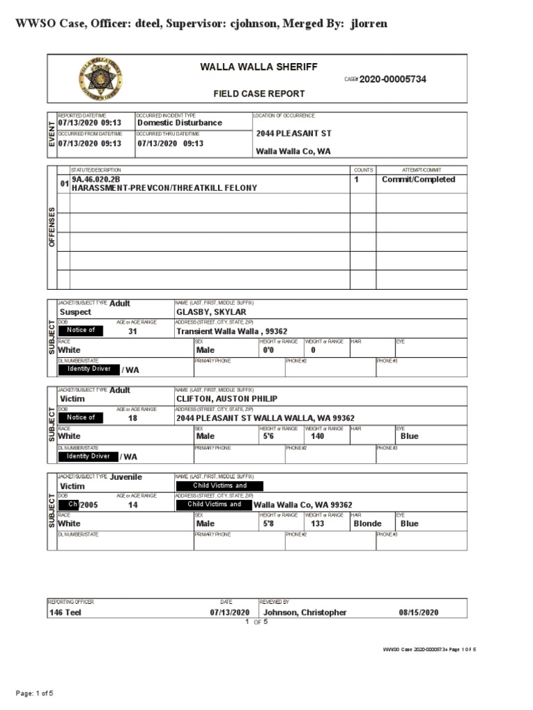 Skylar Glasby Snitching To The Walla Walla County Sheriff | PDF