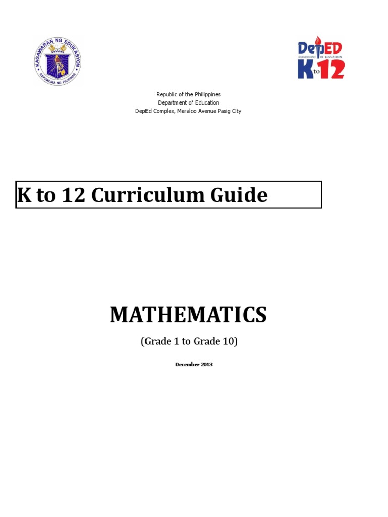 Math Curriculum Guide Grades 1 10 December 2013 PDF