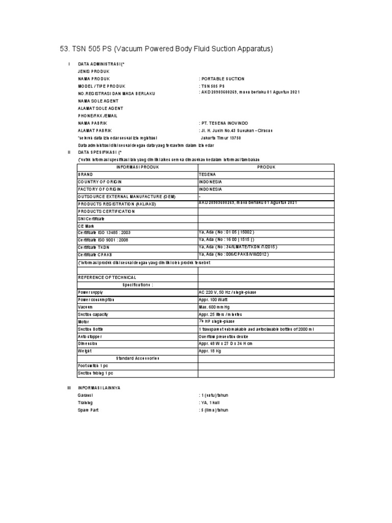 Spec TSN 505 PS | PDF