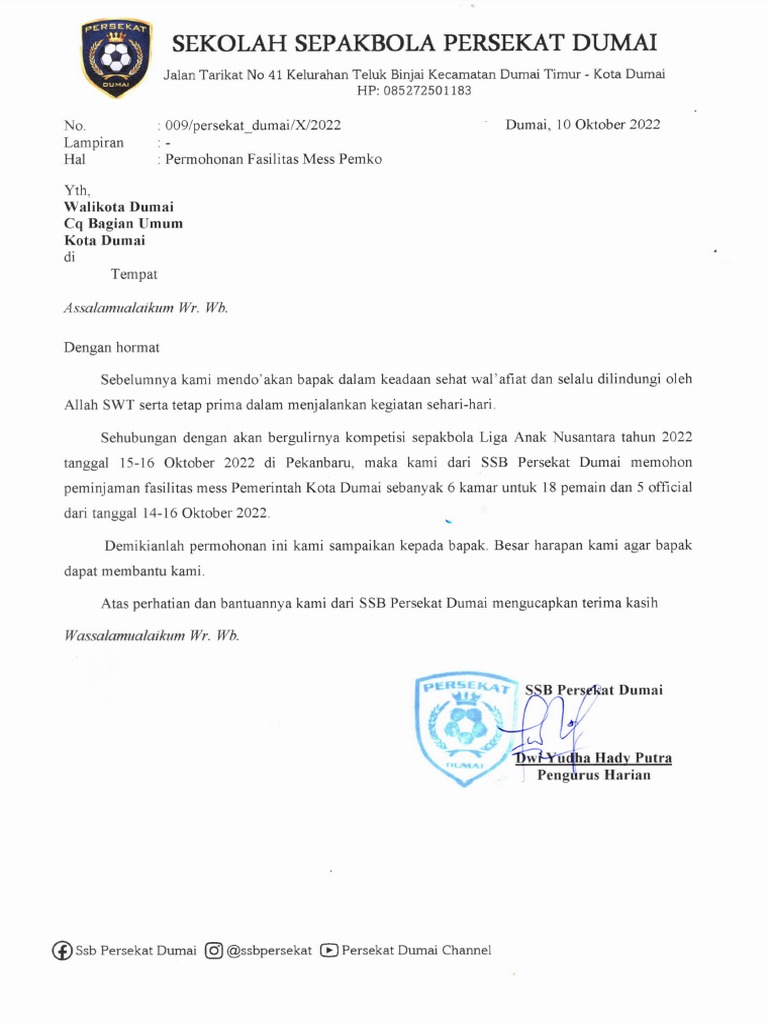 Permohonan Mess Pemko Dumai | PDF