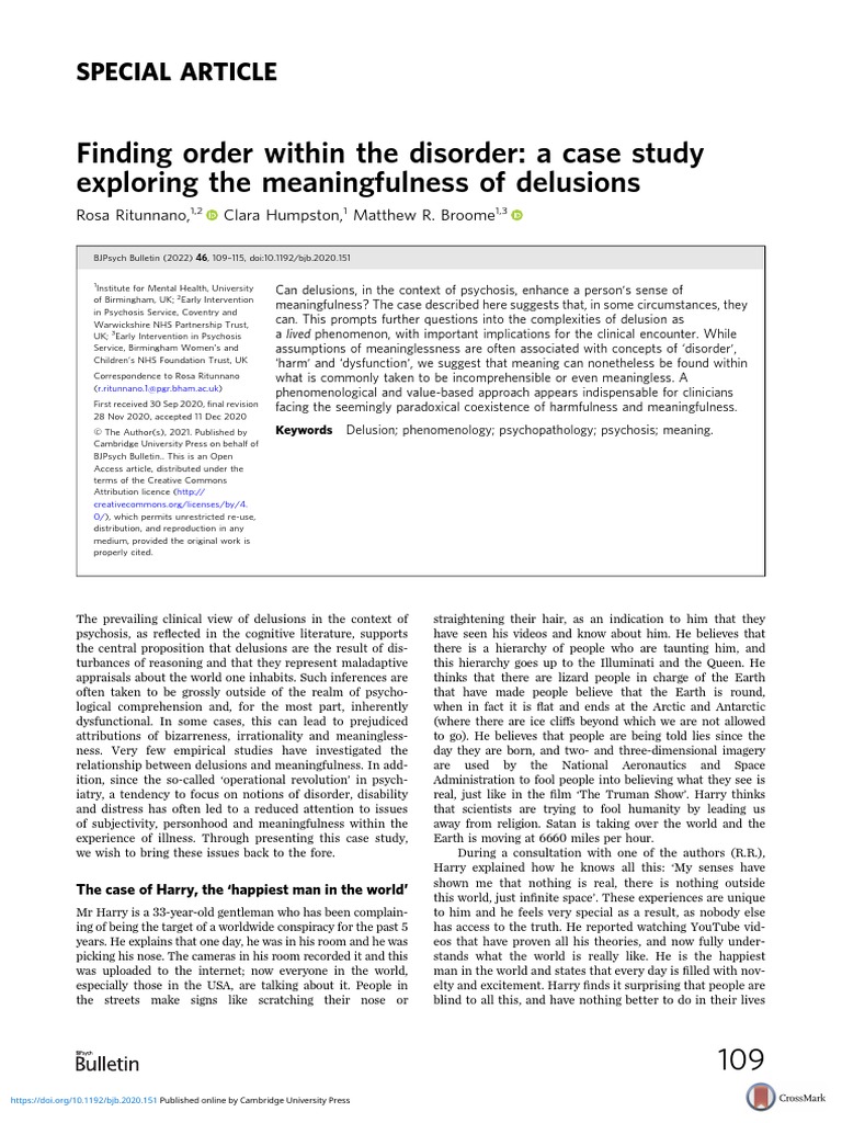 Meaningfulness in Delusions: A Case Study | PDF | Delusion | Mental ...