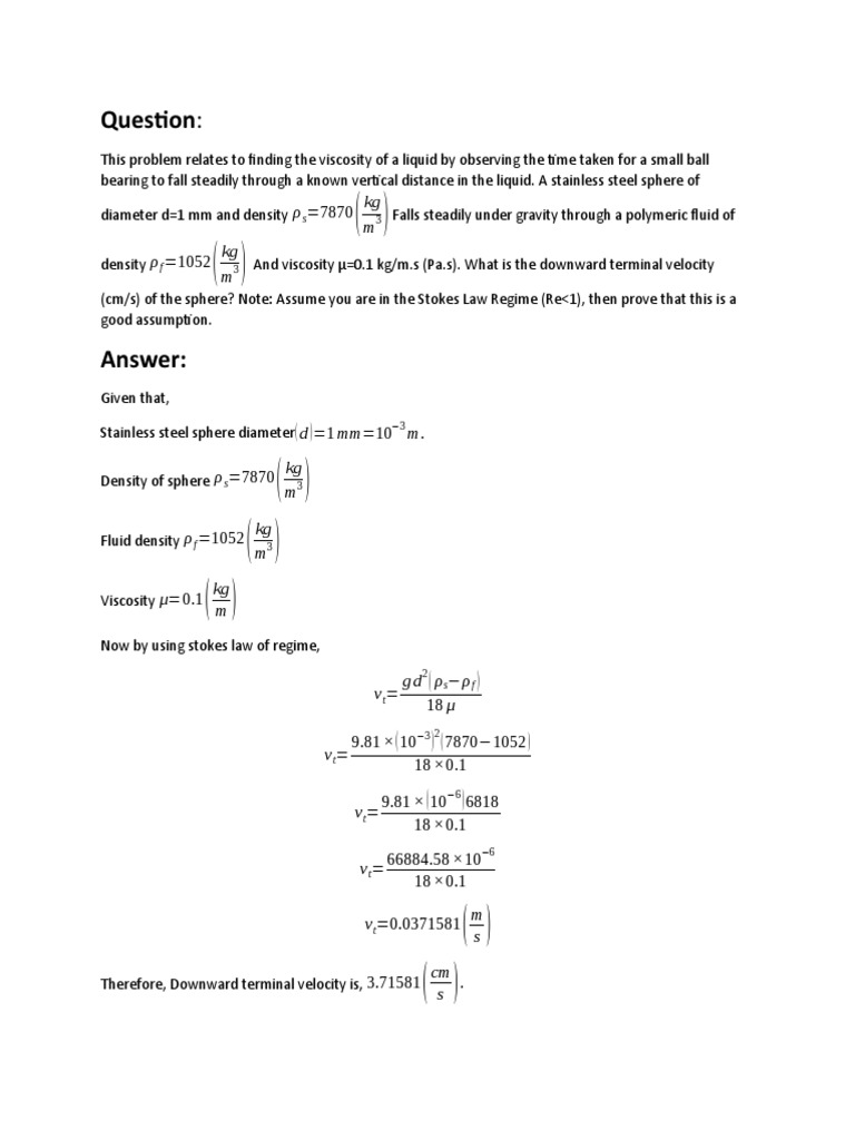 Viscosity Problem PDF