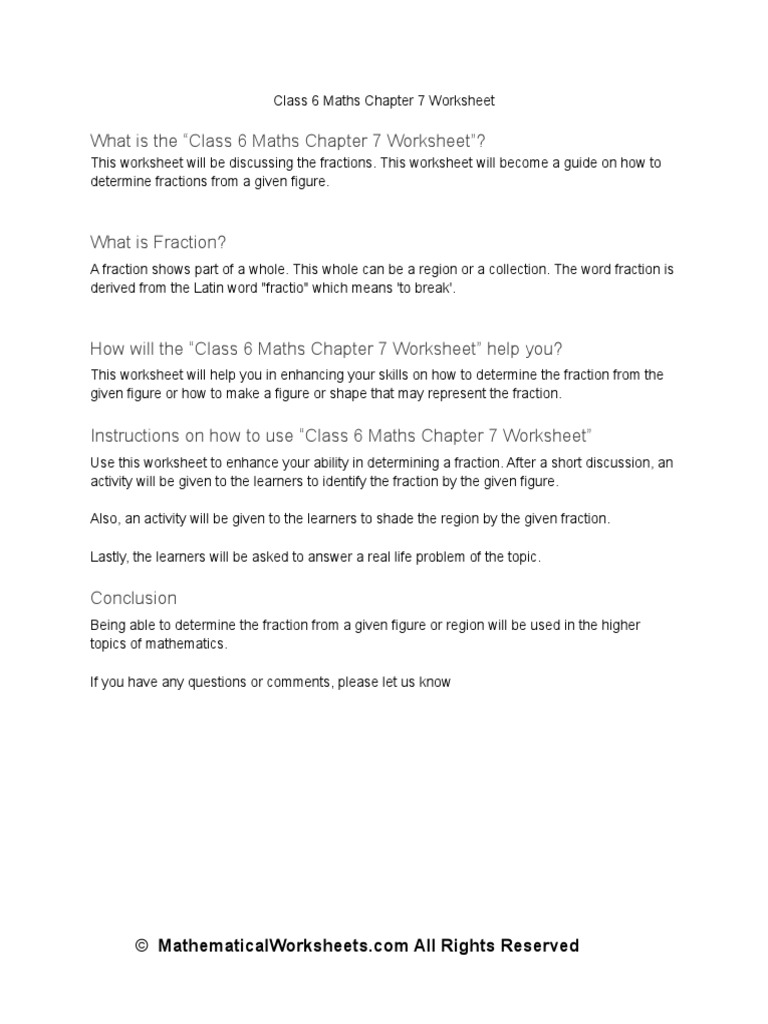 Class 6 Maths Chapter 7 Worksheet PDF