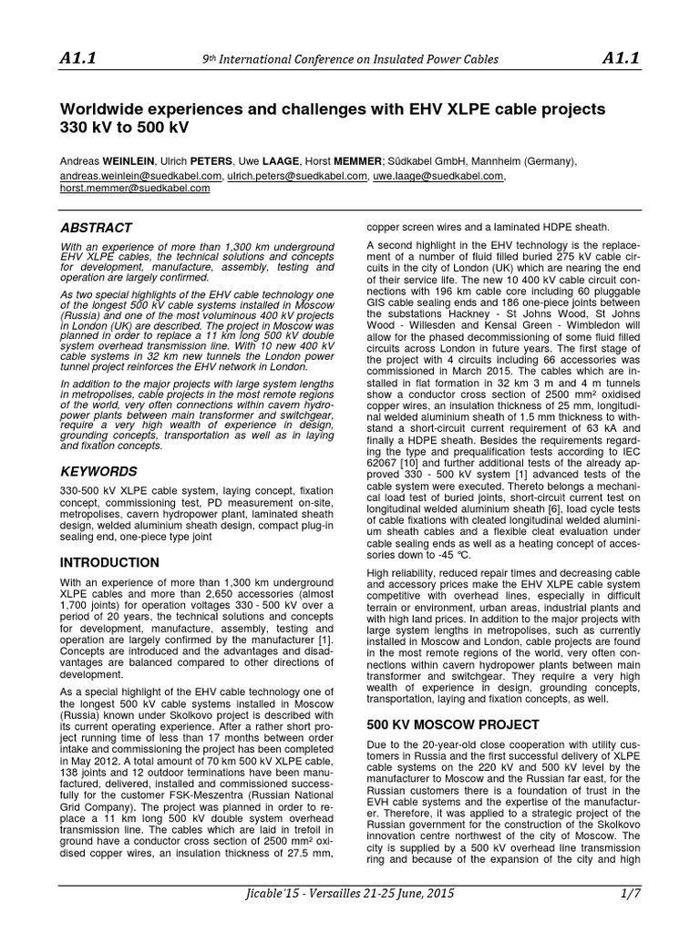 EHV XLPE Cable Projects: Moscow & London | PDF | Alternating Current ...