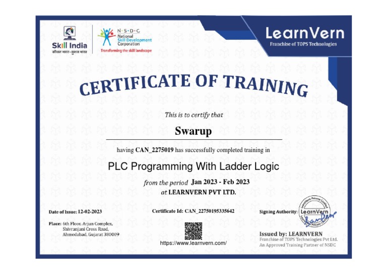 Plc certificate pdf