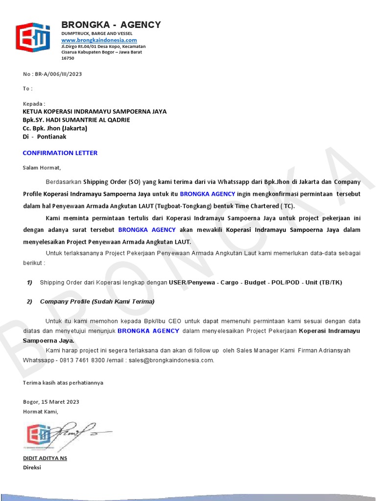 surat konfirmasi koperasi grab