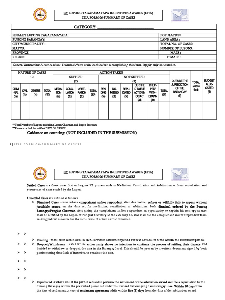 LTIA Form 06: Summary of Cases | PDF | Mediation | Arbitration