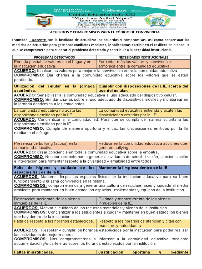 Acuerdos y Compromisos | PDF | Institución | Enseñando