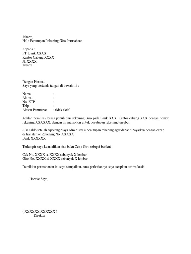 Format Penutupan Rekening Bank | PDF