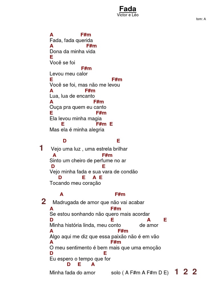 Cifras e Letra: Fada - Victor e Léo | PDF | Poesia