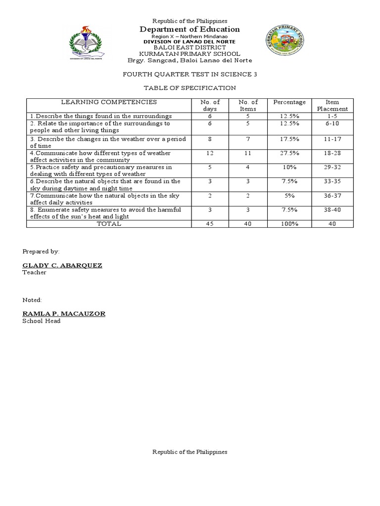 Fourth Quarter Science Test for Grade 3 | PDF | Foreign Language ...