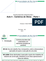 Aula 4 - Canteiros de Obras - Parte 1: Tecnologia Das Construções I