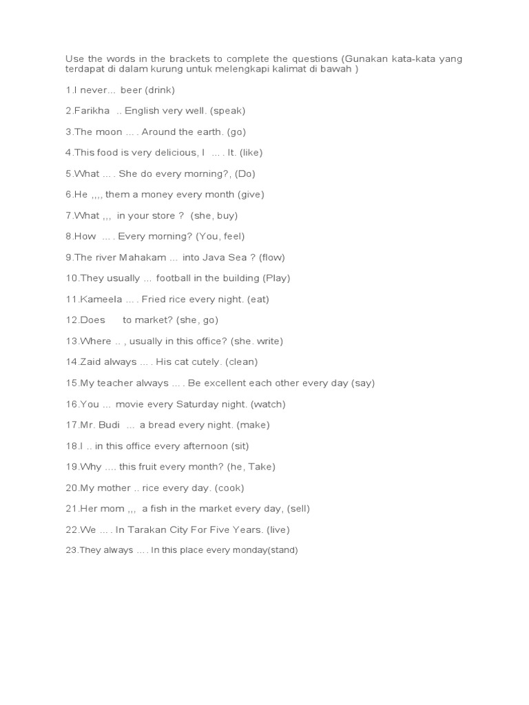 Latihan simple present pdf