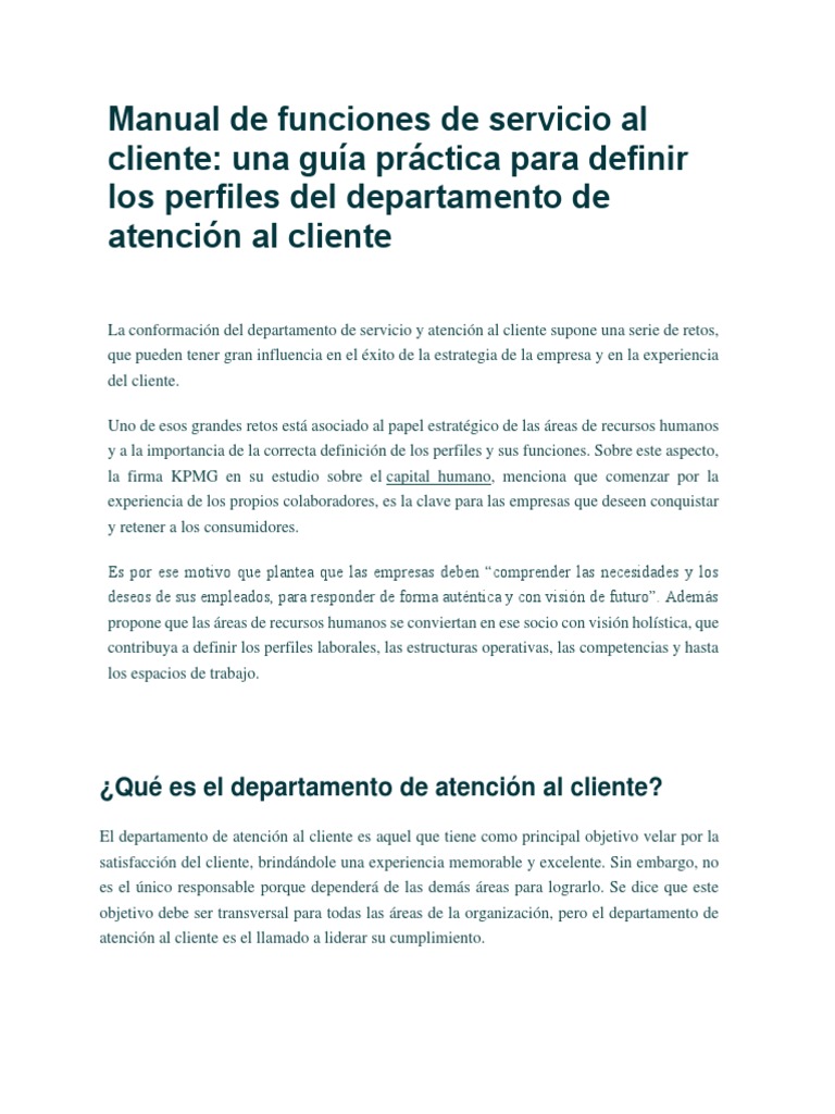 Manual de funciones de atención al cliente | PDF | Servicio al Cliente ...