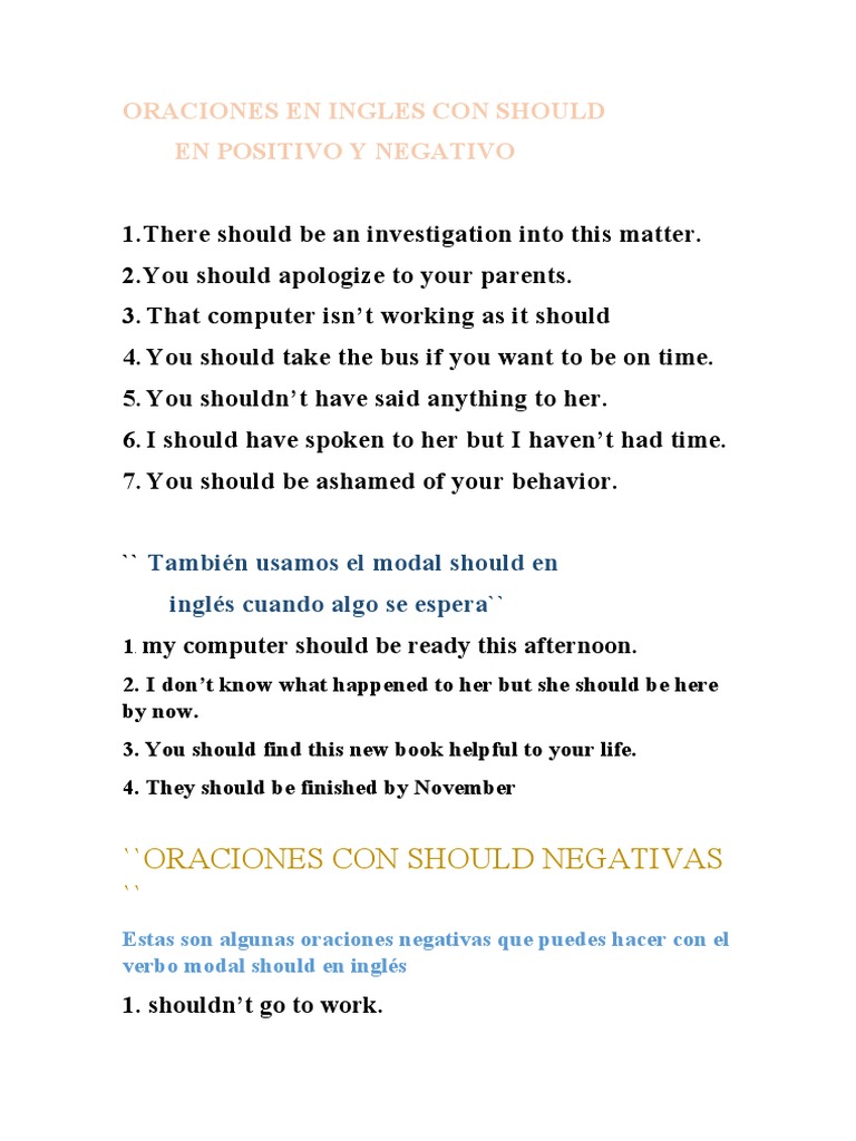 Oraciones en Ingles Con Should PDF