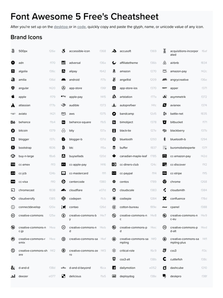 Font Awesome Icon Unicode Guide | PDF | Computing | Software