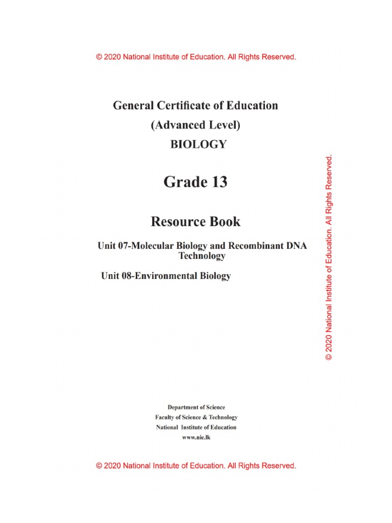 biology resource book grade 13 english medium unit 8