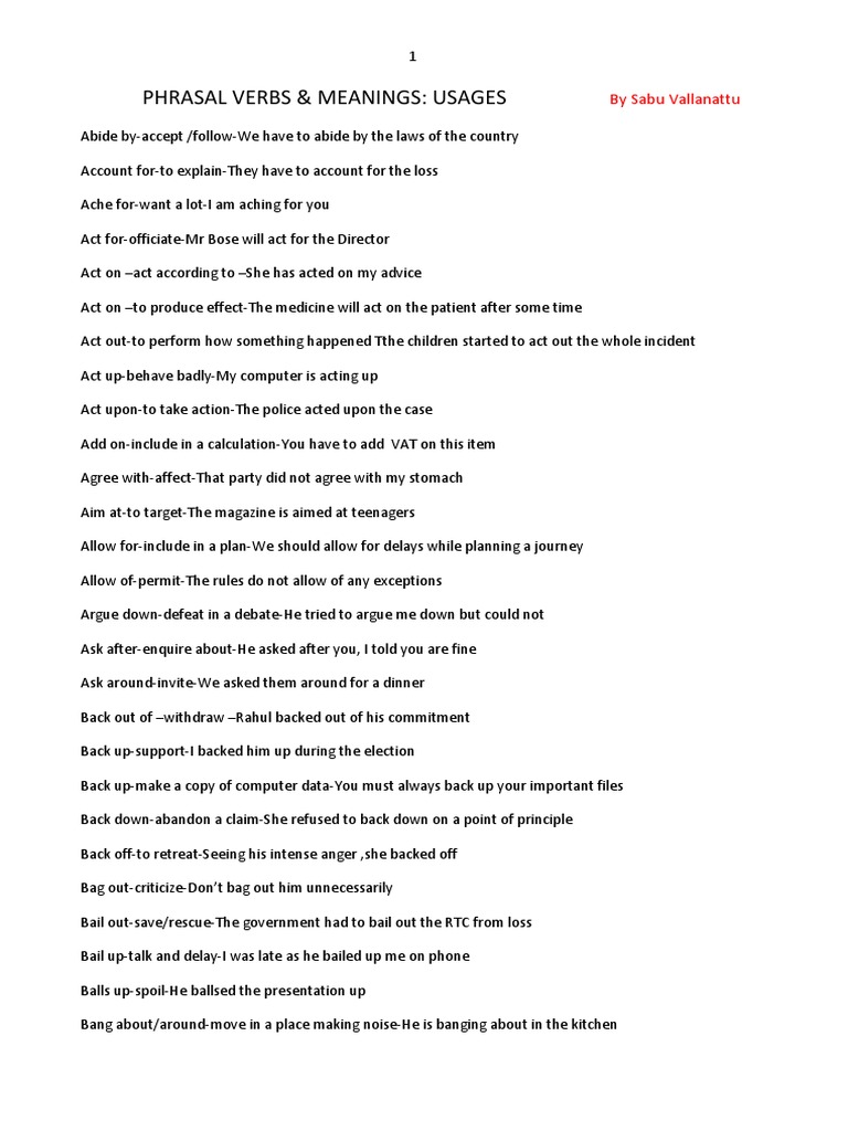 Phrasal Verbs: Meanings and Usages | PDF | Language Arts & Discipline